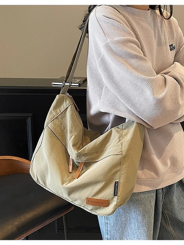 Bolso Bandolera de Lona Estilo Japonés para Mujer Gran Capacidad Bolso Tote Color Sólido Con Correa Ancha Ajustable