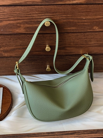 Women Lychee Texture PU Leather Crescent Bag Retro Minimalist Hobo Shoulder Bag Large Capacity Crossbody Saddle Bag