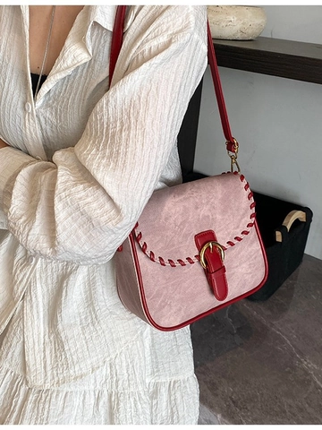 Vintage Ziernaht PU Leder Umhängetasche Damen Kleine Quadratische Schultertasche Mit Trensenschnalle Pendeln Mode Handtasche
