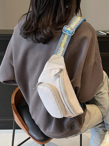 Women Casual Cotton Fabric Chest Bag Wide Jacquard Strap Crossbody Waist Bag Sporty Travel Phone Pouch Urban Style