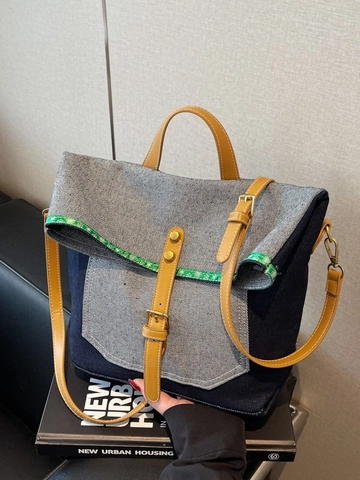 Bolso Tote de Mezclilla para Mujer Bloque de Color Vintage Patchwork Bolso Bandolera Gran Capacidad Messenger Bag Cuero