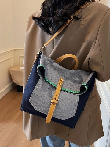 Bolso Tote de Mezclilla para Mujer Bloque de Color Vintage Patchwork Bolso Bandolera Gran Capacidad Messenger Bag Cuero