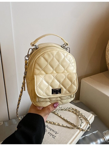 Mochila Mini Acolchada de Moda para Mujer de Cuero PU con Patrón de Rombos y Cadena Bolso de Hombro Casual Ligero para Viaje