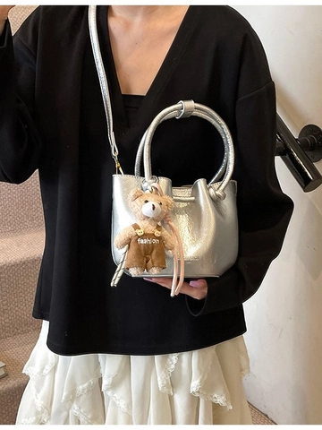 Borsa a Secchiello da Donna in Pelle PU Con Pieghe Borsa a Tracolla di Nicchia Con Tracolla Regolabile Rimovibile Borsa a Mano