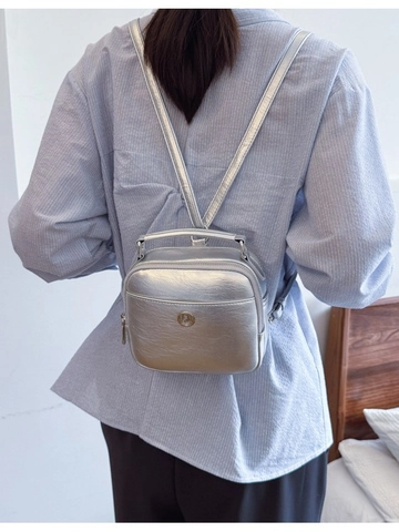 Women Multi-Functional PU Leather Small Square Bag Handheld Crossbody Shoulder Bag Mini Backpack Versatile Fashion Solid Color Purse