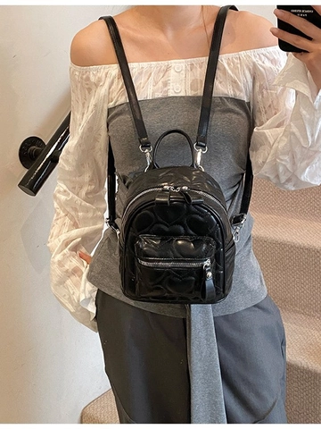 Trendy Women Mini Heart Quilted PU Leather Backpack Fashion Small Rucksack For Casual Travel Daily Use Silver Black Pink