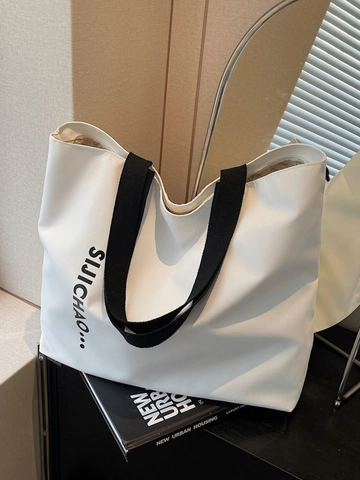 Borsa Tote in Neoprene da Donna Grande Capacità Stampa di Lettere Borsa a Spalla Casual Moda Streetwear Borsa per la Spesa con Cerniera