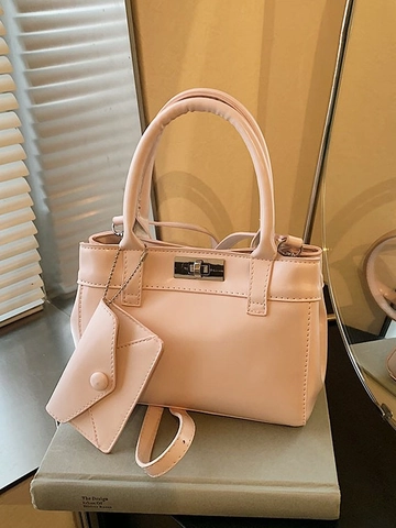 Borsa a Mano da Donna Minimalista in Pelle PU Lucida Con Chiusura a Girello Metallica e Mini Custodia Coordinata