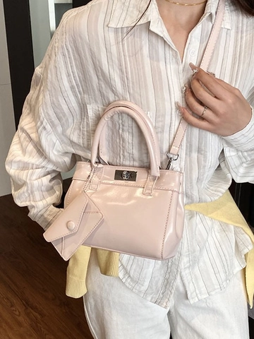 Borsa a Mano da Donna Minimalista in Pelle PU Lucida Con Chiusura a Girello Metallica e Mini Custodia Coordinata