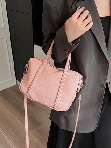 Borsa a Mano da Donna in Pelle PU a Grana di Litchi Borsa a Tracolla Moda Tracolla Regolabile Borsa Boston Quadrata