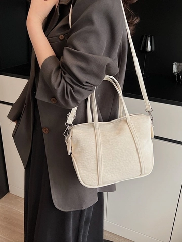 Borsa a Mano da Donna in Pelle PU a Grana di Litchi Borsa a Tracolla Moda Tracolla Regolabile Borsa Boston Quadrata