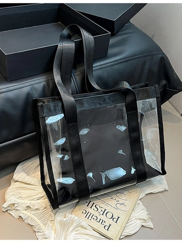 Damen Transparent PVC Shopper Tasche Große Kapazität Jelly Schultertasche Mit Innentasche Lässig Urban Street Trend Handtasche