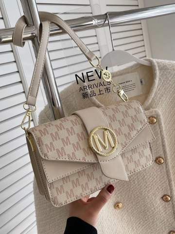 Bolso Bandolera Vintage para Mujer Monograma M Elegante Cuero PU Bolso de Hombro Cuadrado Pequeño Con Logo M Metal