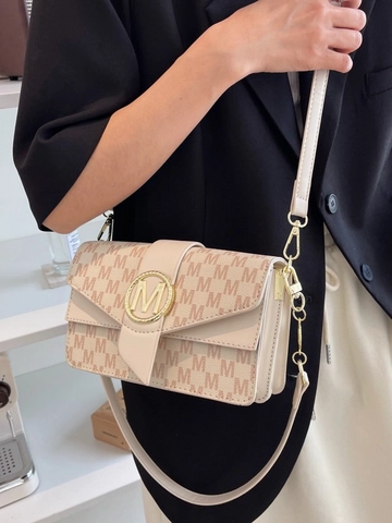 Bolso Bandolera Vintage para Mujer Monograma M Elegante Cuero PU Bolso de Hombro Cuadrado Pequeño Con Logo M Metal
