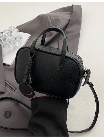 Borsa a Tracolla da Donna in Pelle PU Motivo Litchi Piccola Borsa a Mano Quadrata Con Ciondolo Faccina Sorridente Casual