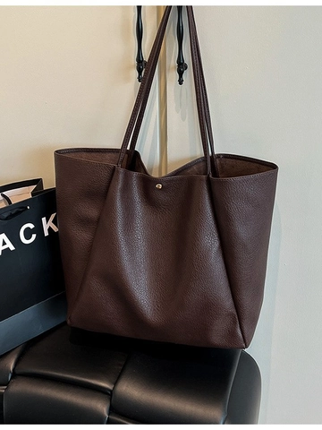 Bolso de Hombro de Cuero PU Suave Minimalista para Mujer Gran Capacidad Bolso Tote Grano de Guijarro Color Sólido Viaje