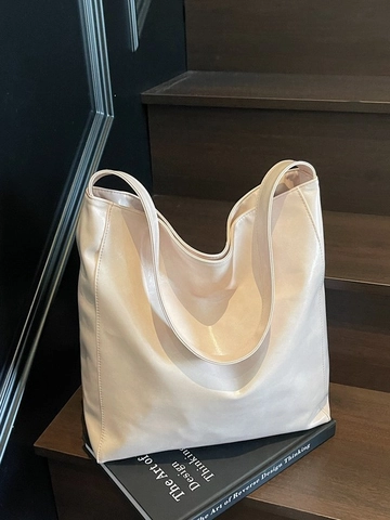 Women Large Capacity PU Leather Tote Bag Minimalist Hobo Shoulder Bag Commuting Solid Color Bucket Handbag For Daily Use