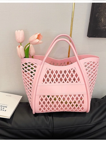 Women Hollow Out Woven Jelly Tote Bag PVC Plastic Beach Shopping Basket Large Capacity Waterproof Handbag Summer Picnic Bag