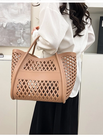 Women Hollow Out Woven Jelly Tote Bag PVC Plastic Beach Shopping Basket Large Capacity Waterproof Handbag Summer Picnic Bag