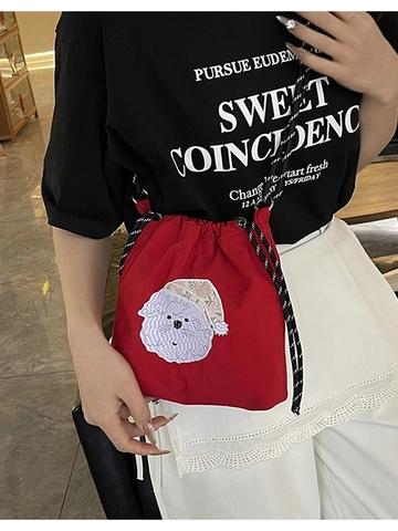 Sac Seau en Toile avec Broderie Dessin Animé pour Femmes Petit Sac Bandoulière Mode Chiot Fleur Sac à Épaule Polyvalent