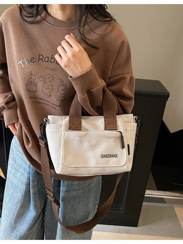 Sac Cabas en Toile Minimaliste pour Femmes Sac à Épaule Rétro Couleur Unie Polyvalent Grande Capacité Sac Bandoulière Avec Bandoulière Réglable Navettage Sac à Main Décontracté