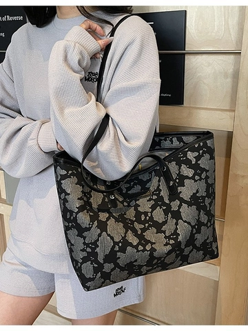 Vrouwen Grote Capaciteit Tote Tas Canvas Synthetisch Leer Koeprint Luipaardprint Schoudertas Voor Woon-werkverkeer Dagelijks Mode Opslagtas
