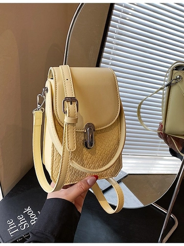 Mini Sac Bandoulière Femme en Cuir PU Patchwork Avec Texture Tissée Fermoir en Métal Argenté Petit Sac à Main Portefeuille