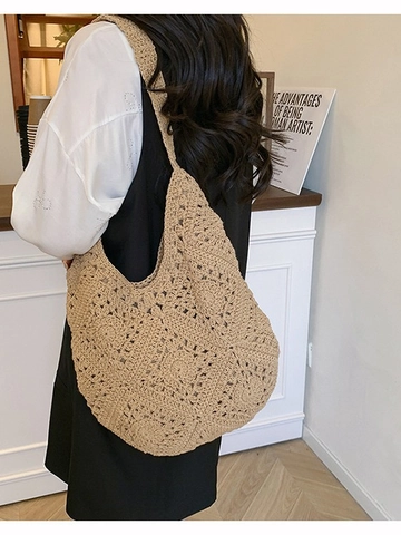 Bolso Tote de Ganchillo para Mujer Calado Geométrico Girasol Bolso de Hombro Playa Boho Gran Capacidad de Algodón