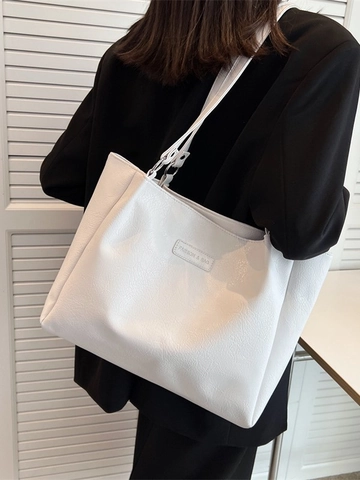 Bolso Tote de Gran Capacidad para Mujer de Cuero PU Texturizado Bolso de Hombro para Escuela Viaje Diario Casual Simple Elegante