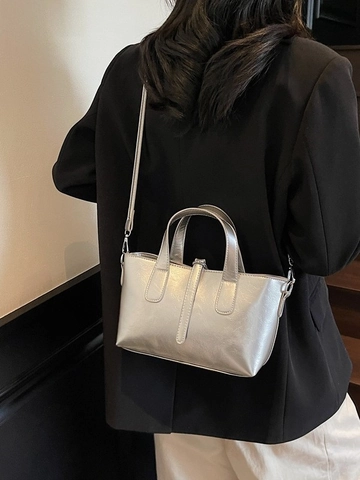 Borsa Tote da Donna in Pelle PU Lucida Chic Borsa a Mano Metallizzata Con Tracolla Regolabile per Pendolarismo Quotidiano Festa