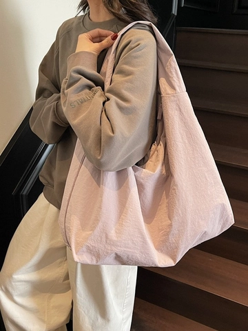 Bolso Tote de Nylon para Mujer Gran Capacidad Casual Color Sólido Bolso de Hombro Arrugado Bolso Hobo Minimalista Compras