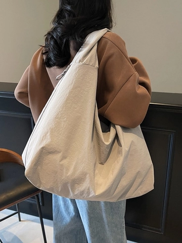 Bolso Tote de Nylon para Mujer Gran Capacidad Casual Color Sólido Bolso de Hombro Arrugado Bolso Hobo Minimalista Compras