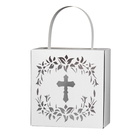 Scatole Regalo Per Caramelle Traforate Con Design A Croce Taglio Laser Con Manico Per Matrimonio Battesimo Prima Comunione Borse Di Carta