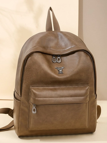 Zaino da Donna in Pelle PU Vintage Grande Capacità Zaino per Laptop alla Moda Zaino da Viaggio Casuale Con Logo in Metallo a Coniglio