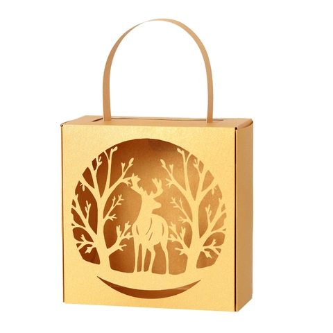 Laser Ausgeschnitten Weihnachten Rentier Wald Süßigkeitenbox Perlmuttpapier Geschenkverpackung Mit Griff Für Hochzeit Party Dekoration