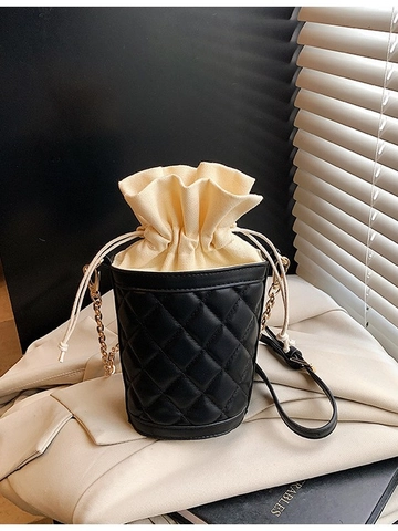Borsa a Secchiello da Donna in Pelle PU Trapuntata Elegante Borsa a Tracolla Con Coulisse Catena Metallo Piccola Spalla