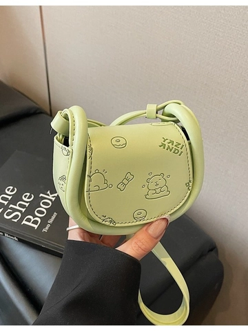 Women Mini Saddle Crossbody Bag Cute Cartoon Bear Embossed Small PU Leather Shoulder Bag Casual Handbag Daily Use Gift