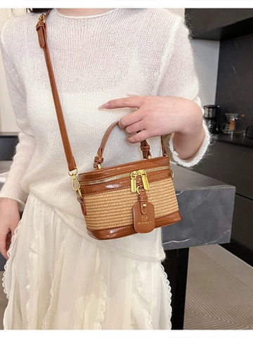 Borsa a Tracolla Box in Pelle PU Intrecciata Vintage per Donna Borsa a Mano a Tracolla Piccola di Lusso con Doppia Cerniera