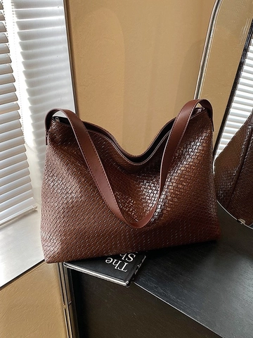 Damen Große Kapazität Geflochtene Tote Bag PU Leder Intrecciato Schultertasche Lässige Hobo Handtasche Pendler Einfach Weich