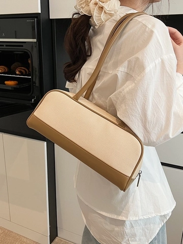 Women Shoulder Bag Vintage Canvas PU Leather Contrast Color Pillow Bag Fashion Commuter Underarm Bag For Women
