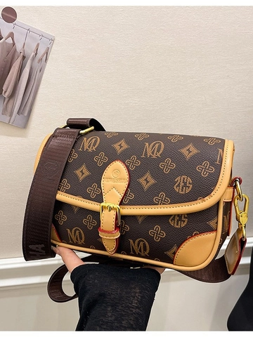 Vintage Monogramm PU Leder Umhängetasche Für Damen Luxus Kleine Quadratische Schultertasche Mit Verstellbarem Breitgurt Alltagstasche