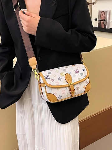 Vintage Monogramm PU Leder Umhängetasche Für Damen Luxus Kleine Quadratische Schultertasche Mit Verstellbarem Breitgurt Alltagstasche