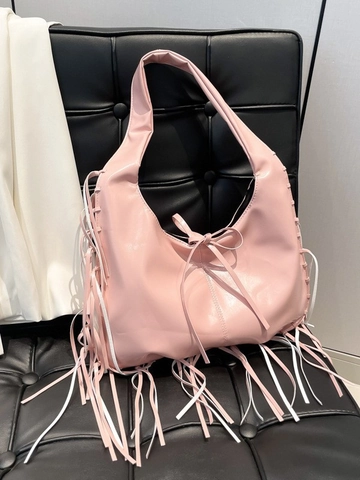 Dames Retro Grote Capaciteit Tassel Hobo Schoudertas PU Leer Tote Bag Met Strik Detail Casual Mode Okseltas
