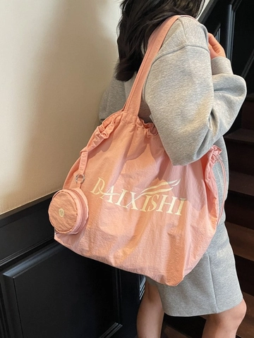 Damen Casual Große Kapazität Segeltuch Tragetasche Und Runder Beutel Kordelzug Umhängetasche Koreanischer Stil Pendeln Mode Handtasche