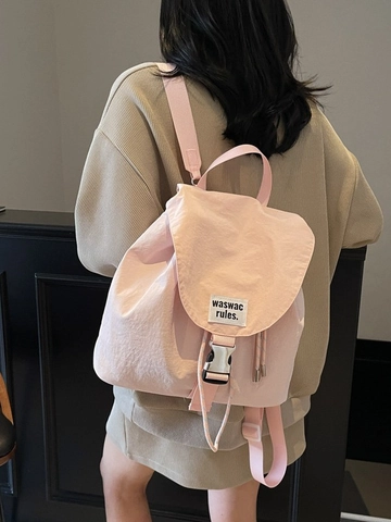 Koreaanse Mode Grote Capaciteit Canvas Rugzak Voor Dames Minimalistische Nylon Reistas Met Flap Gesp Trekkoord Sluiting