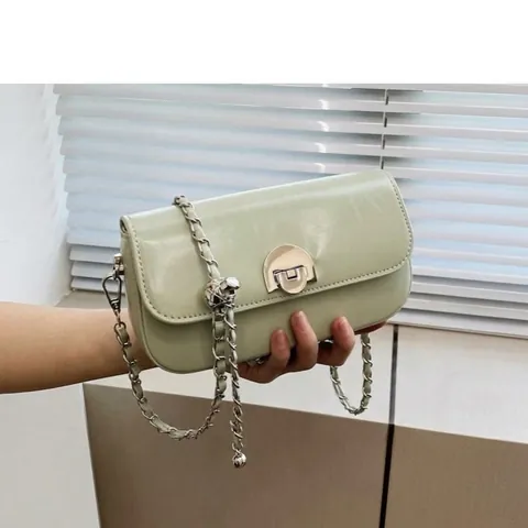 Bolso de Axila de Cuero de PU de Moda Para Mujer Bandolera Vintage Minimalista Color Sólido Bolso Cuadrado Pequeño Con Cadena Hebilla de Metal
