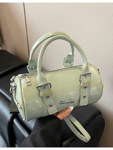 Borsa Boston da Donna in Pelle PU Lucida Borsa Cilindrica Con Tracolla Rimovibile Retro Pendolare Borsa a Tracolla Per Uso Quotidiano