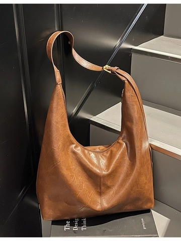 Damen Vintage PU Leder Große Kapazität Schultertasche Minimalistisch Hobo Tote Bag Mit Verstellbarem Gurt Casual Handtasche