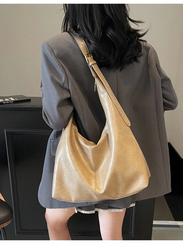 Damen Vintage PU Leder Große Kapazität Schultertasche Minimalistisch Hobo Tote Bag Mit Verstellbarem Gurt Casual Handtasche