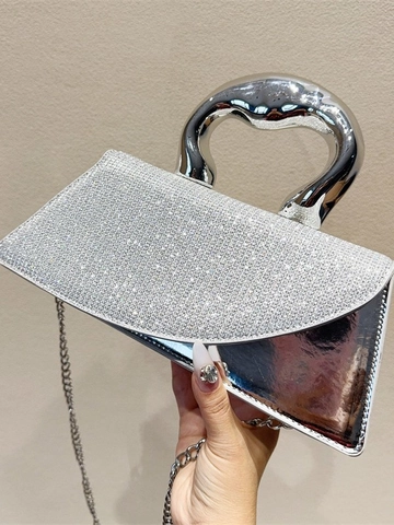 Sac à Main Strass pour Femmes Design de Niche Avec Poignée en Métal Élégant Petit Sac Bandoulière Carré pour Mariage Fête Sac de Soirée